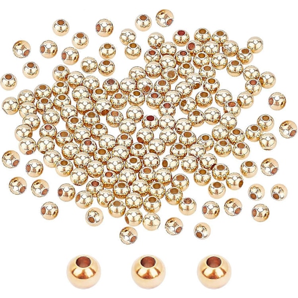 300 st 4 mm 14k guldpläterade mässingspärlor Långvarig plätering Runda släta distanspärlor för halsband, armband, örhängestillverkning - Aoba