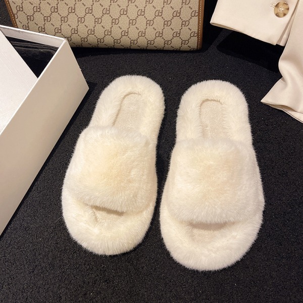 Damtofflor Fluffiga och bekväma hemmaslippers halkfria sulor sovrum plyschtofflor - Vit jbk size 38