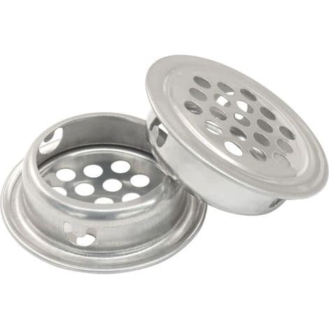 Ventilationsrist i rustfrit stål, 25 mm diameter, 1 rund net i rustfrit stål, velegnet til køkkenskabsventiler