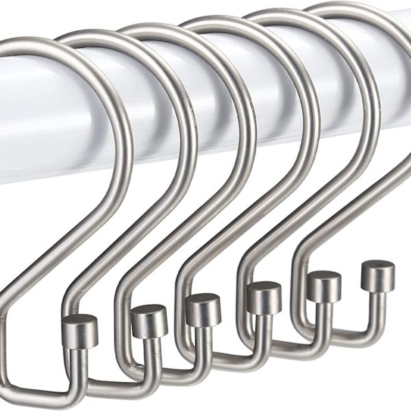 S-formade hängkrokar duschdraperikrokar 12-pack, Duschdraperitillbehör Silver