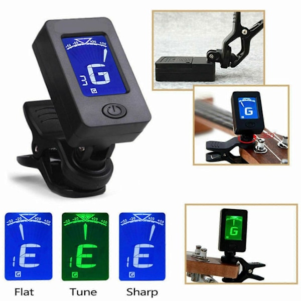 Profesjonell Clip-On 360 Graders Akustisk Gitar Stemmer LCD Skjerm Elektrisk Digital Stemmer For Akustisk Gitar Ukulele Tilbehør
