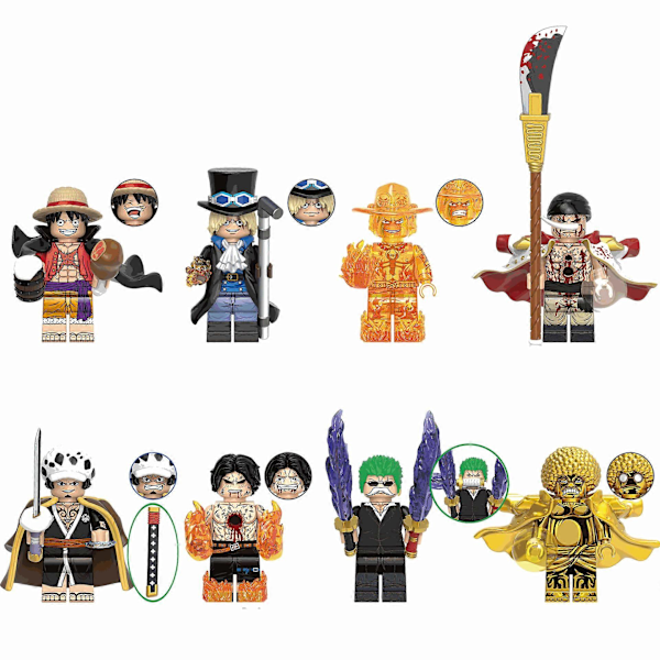 8 st One Piece Minifigurer Byggklossar Samlarobjekt Anime Luffy Actionfigurer Byggleksaker för Pojkar Barn