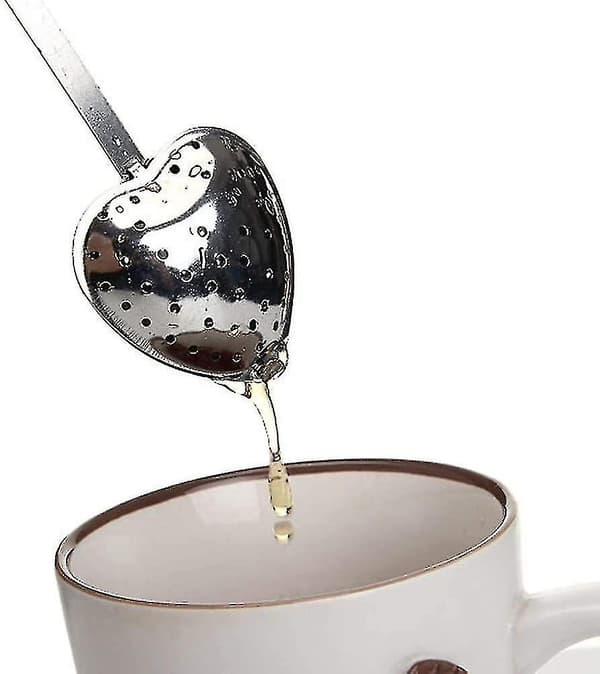 Rustfrit Stål Te-si Strainer Langt Greb Infuser Hjerteformet Te-infuser - 10 Stykker