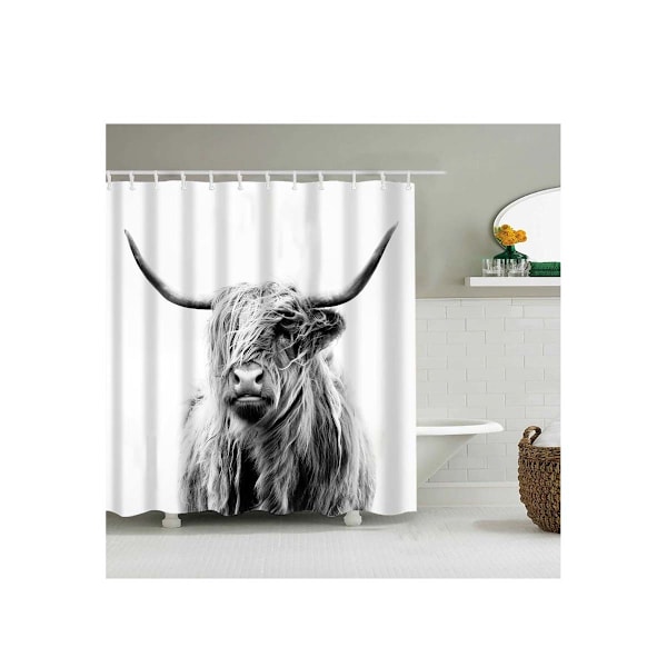 Bruseforhæng Highland Cow Print Vandtæt Stof Badeværelsesindretning (150*180cm )-1