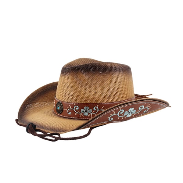 Western Cowboyhatt Bredbrättad Stråhatt Gåva till Pojkvän Hatt Bredbrättad för Resor för Utomhussammankomster Khaki