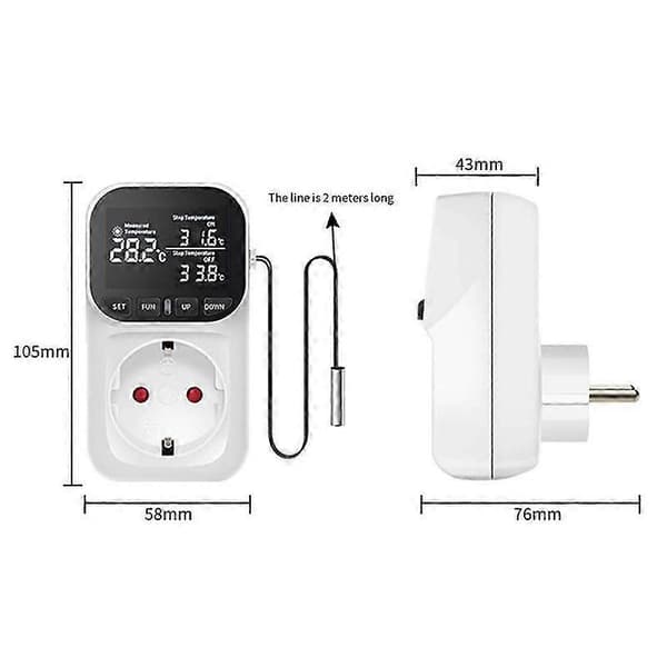 Digital Temperaturregulator, Reptil Termostat Timer Stik med Sensor til Hjemmet, Drivhus Akvakultur EU Stik