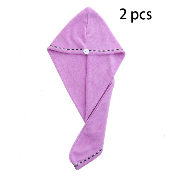 Pakke med 2 håndkleinnpakket superabsorberende hårtørkehetter med knapper 24*64 cm light purple