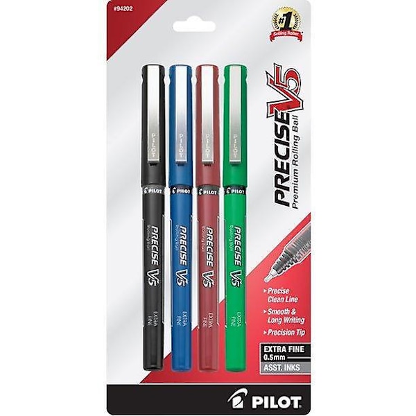 Pilot Precise V5 Penner, Ekstra Fin Spiss, Assortert, 4 Pakning, 17510788
