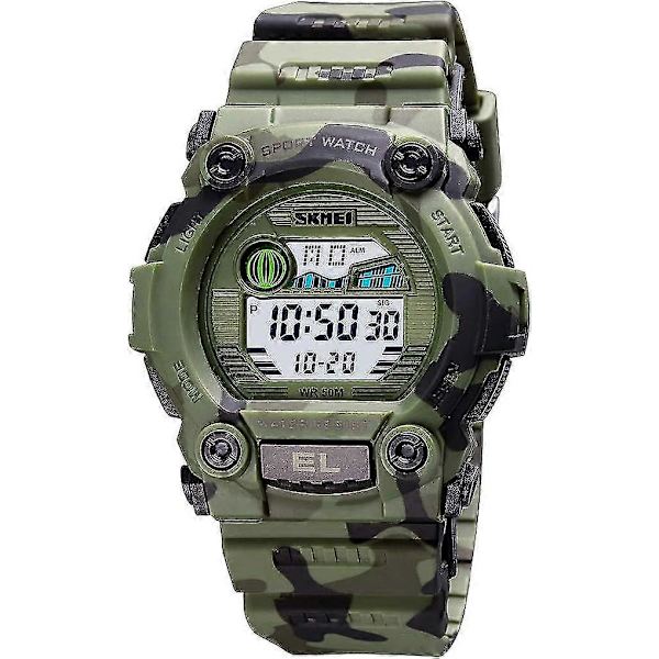 Pojkar Camouflage LED Sport Barnklocka Vattentät Digital Elektronisk Militär Armbandsur för Barn med Lumin