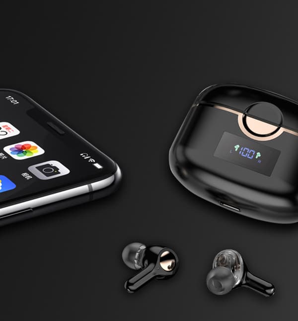 Trådlösa Bluetooth 5.0-hörlurar med dubbla dynamiska högtalare svarta