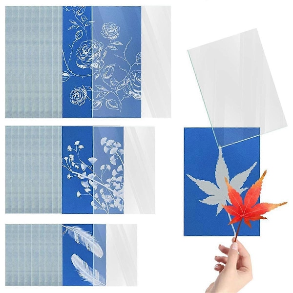 30 ark soltrykkpapir, A4 A5 A6 cyanotypipapirsett med 3 stk akrylpanel sensitivt solartrykk- og tegnepapir