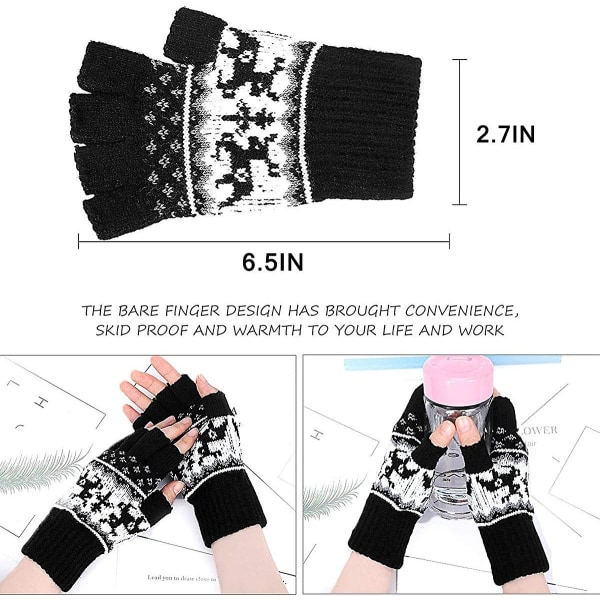 Fawn jacquard-neulotut sormettomat hanskat - Naisten talven lämpimät käsineet Puolisormen villakäsineet Gift-jbk