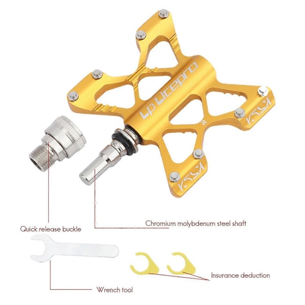 K5 Foldbarcykel Hurtigudløsning Pedal Aluminium Legering Lejer Pedaler til BMX Cykeldele, Guld