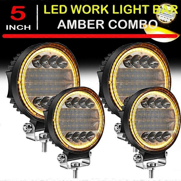 4X LED Arbejdslampe Pods Runde Gule Spot Combo Lys Gul Tågelygte til Off Road SUV