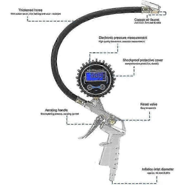 Digital däckpump, Healwe digital däcktrycksmätare med LCD-display