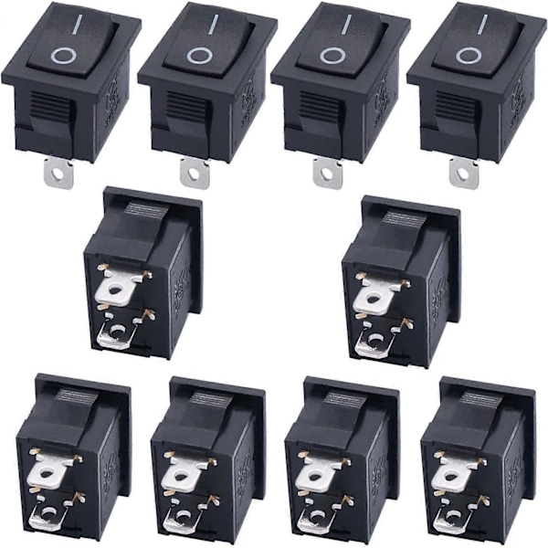 10 stk. vippekontakt sort On/Off SPST 2 ben 2 positioner KCD1 AC 250V/10A 125V/12A KCD1-1-101-BK