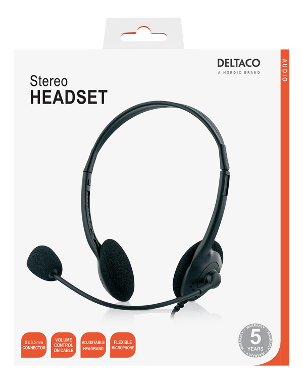 Stereo Headset mikrofon og lydstyrkekontrol 2x 3,5 mm sort