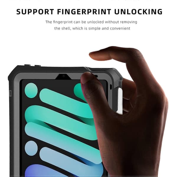 SHELLBOX 2m Falltåligt IP68 Vattentätt Fodral för iPad mini (2024/2021), Ställ & Snodd