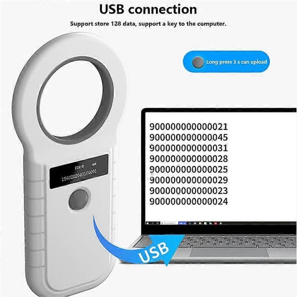 Djurmärkesläsare USB 134.2K Dubbelfrekvens Pet Chip Reader Djurchipsläsare Svart