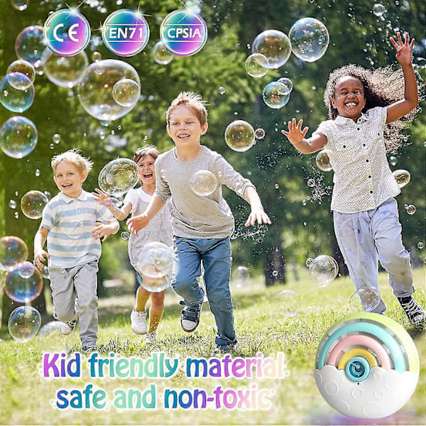 Automatisk Bubbelmaskin, Bubbelsblåsare Leksak för Barn 3 4 5 6 År Gamla, 1500+ Bubblor, Portabel Regnbågsbubbelmaskin för Utomhusbruk/Fest/Bröllop