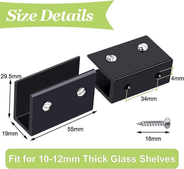 Glasklämma, 4-pack Väggmonterad Glasramsfäste, Svart Glasramsfäste, Justerbart Aluminiumlegering Glasramsfäste, Passar För 10-12mm T
