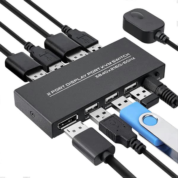 DisplayPort KVM Switch, 4K@60Hz DP USB Switch til 2 computere, deler tastatur, mus, printer og Ultr