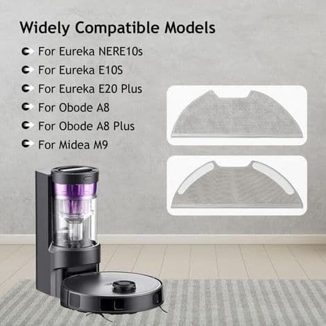 Erstatningsrengøringskludtilbehør til Eureka NERE10s E10S E20 Plus, til Obode A8 A8 Plus, til Midea M9 robotstøvsugere, blød mikrofiberklud