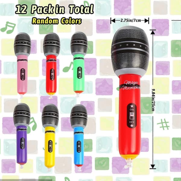 12-pack Uppblåsbara Mikrofoner, 24 cm Jätte Uppblåsbar Mikrofon
