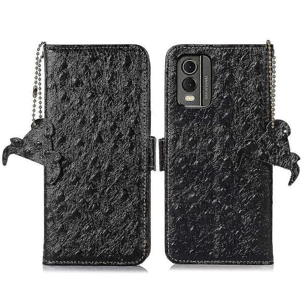 Telefon Wallet Case Til Nokia C32, Ægte Ko Læder Stand Telefon Cover Style B Nokia C32 Sort