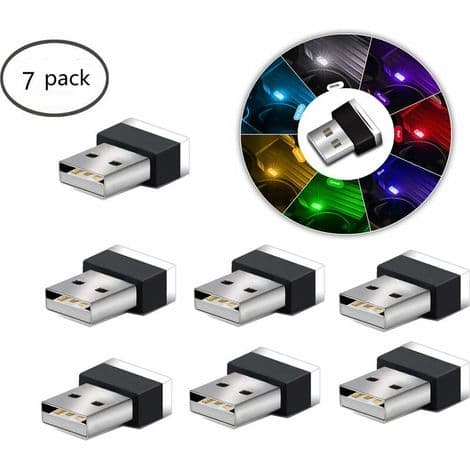 USB LED bilinteriør omgivelseslys, 7 stk plug-in 5v universelle mini LED USB-lys for bilinteriør bagasjerom.