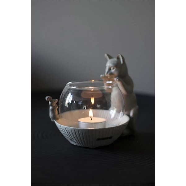 Kattljusstake med Glas, Söt Kattfigur Värmeljushållare, Perfekt Gåva för Heminredning, Avkopplande Atmosfärbelysningstillbehör