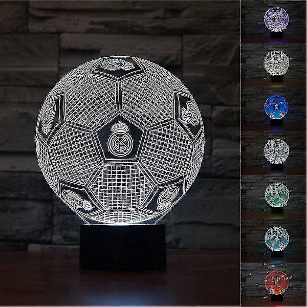 3D Optisk Illusion Real Madrid Fotboll Nattlampa Leksak, Fjärrkontroll, Dimbar, Batteri eller USB-driven, 7 Färger Byter Jul Födelsedagspresent F