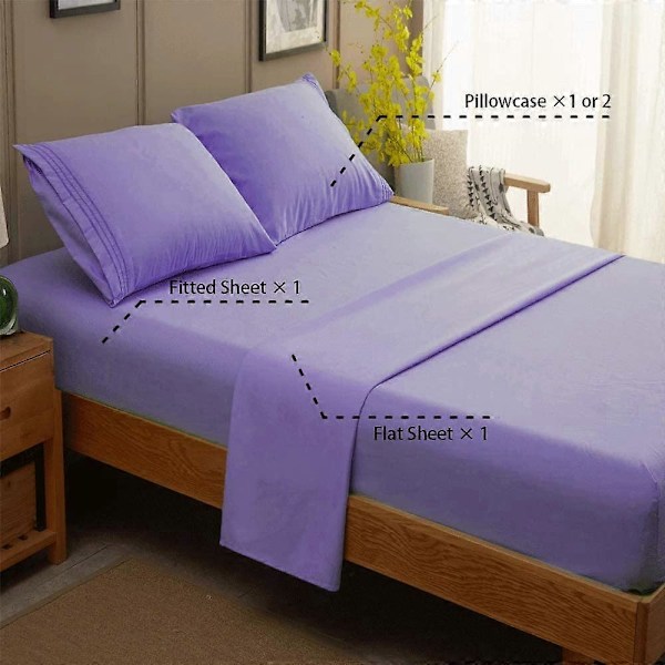 Sengesæt Superblødt Mikrofiber 1800 Trådtal Luksus Egyptiske Sengetøj 16-Tommer Dyb Lomme Rynkefrit - 3 Dele (Lavendel, Twin)