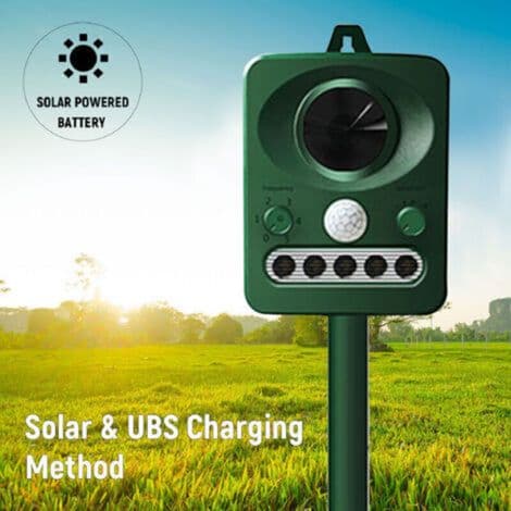 Utomhus solcellsdriven ultraljudsfågelrepeller, dubbel solcellsladdning, vattentät design, extra batteri ingår, gräsgrön