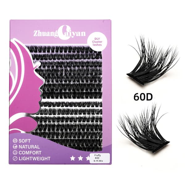 DIY False Eyelashes 60D Fluffy Volume, Black Artificial Lashes for Natural Extension and Reusability
