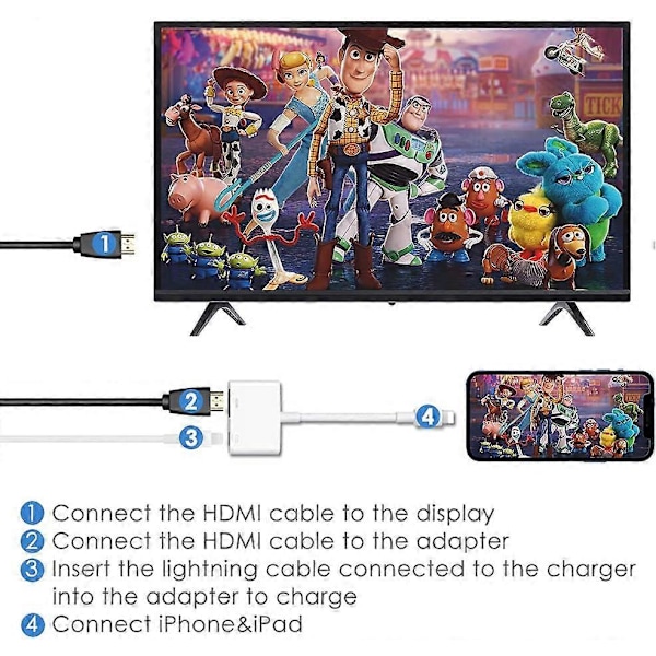 HDMI-sovitin iPhonelle TV:lle, [Apple MFi -sertifioitu] 1080P digitaalinen AV Lightning -sovitin, liitä ja pelaa synkronoi näytön HDMI-liitäntä iPhonelle ja iPadille, C