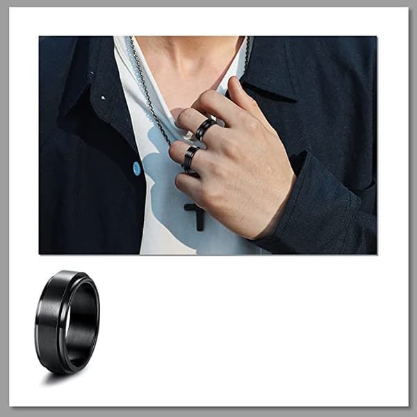 Anti-stressring i rustfrit stål med glat design Sort
