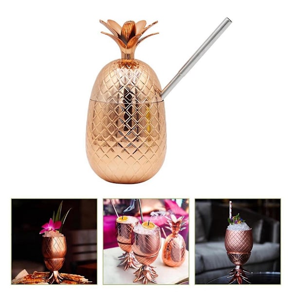 2-pakks ananas drikkekopper, 450 ml kobber ananas med uttrekkbar sugerør, hawaiisk luau festkopp