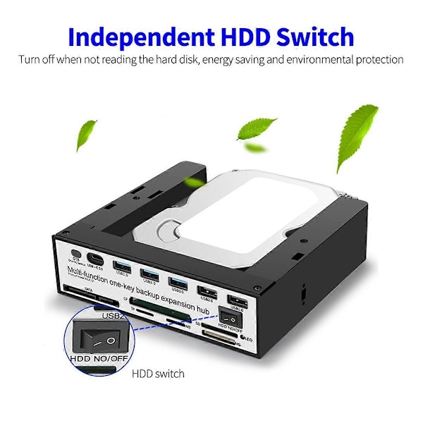 5.25 Tommer Frontpanel Udvidelseshub med 3 USB3.0 2 USB2.0 Porte 5-i-1 Kortlæser Understøtter One-Key
