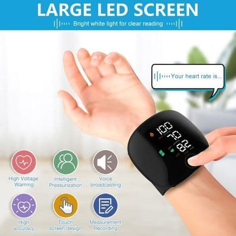 Håndledsblodtryksmåler - Digital blodtryksmåler med LED-display - Justerbar manchet (13,5 cm-19,5 cm), 2 brugerhukommelse - 99 x 2 aflæsningshukommelse