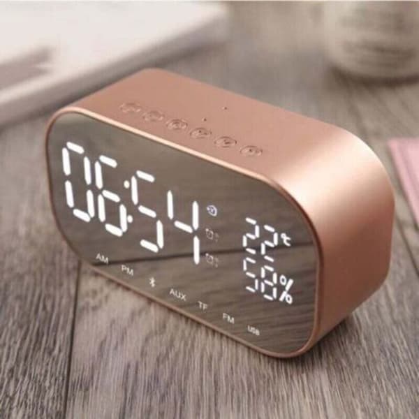 Bluetooth vækkeurradio med FM-højttaler, termometer og håndfri opkaldsfunktion