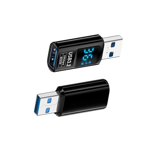 USB-A han til USB-A hun-adapter med digitalt display - 2-pak, realtidsovervågning af strøm, spænding og effekt