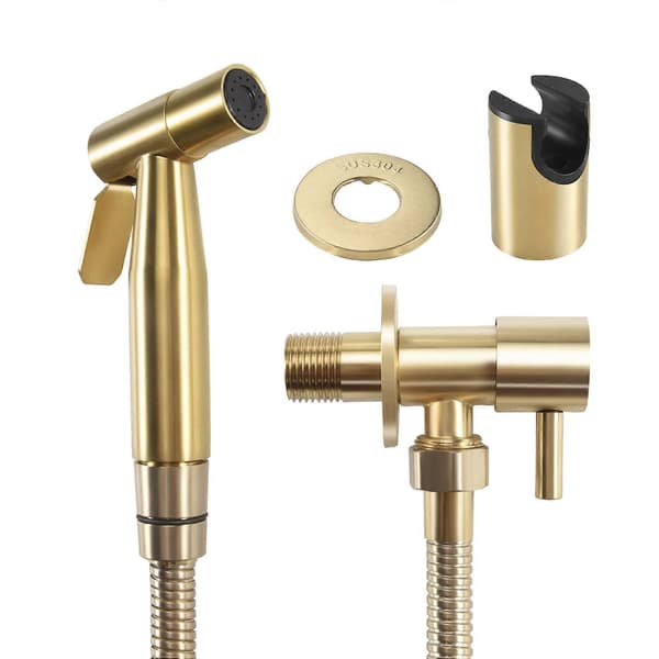 Badrum Toalett Bidet Kran Kit Borstad Guld Väggmonterad Bidet Spruta Dusch med Avstängningsventil