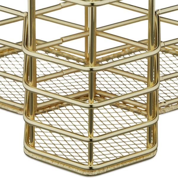 Makeupbørsteholder, kosmetikorganizer, 3-delt børsteholder, metal, guld