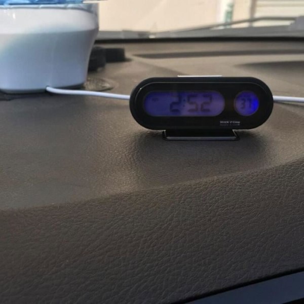Elektronisk bilur/termometer med LED-display - Sort - Stue - Rektangulær - 7,5 x 2,5 x 1,5 cm