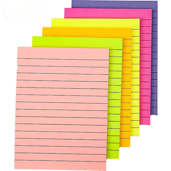 6-pak Sticky Notes Post It Farverige Linjerede Post Memos Aftagelige Selvklæbende Notesblokke Til Kontor, Hjem, Skole