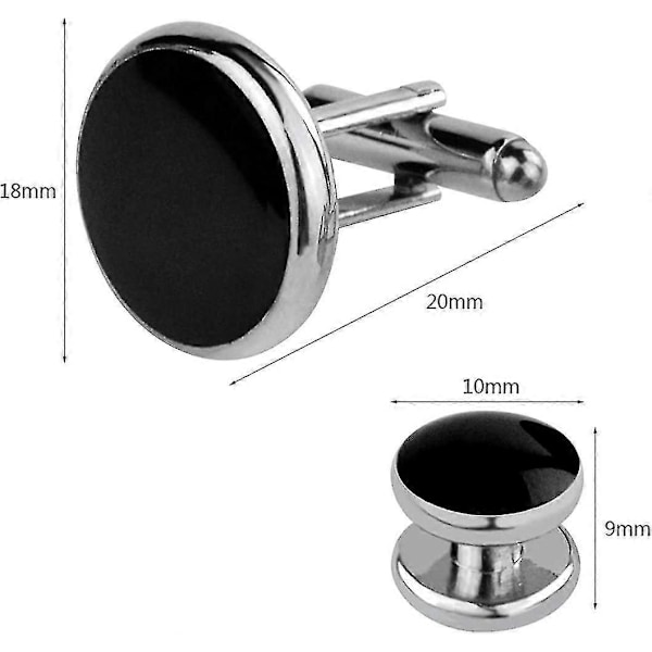 Sort Sølv Smoking Studs og Manschetknapper Sæt, Herre Manschetknapper og Manschetstuds Sæt Manschetknapper Rustfrit Stål Tux Knapper Z
