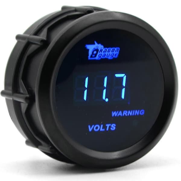 DRAGON GAUGE 2'' 52MM Volt Måler 0-15V Sort Farve Digital Blå LED