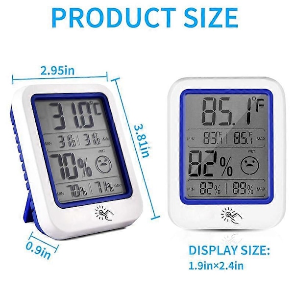 2-pack Digital Hygrometer & Termometer för inomhusbruk, Noggrann Temperaturmätare med Bakgrundsbelysning