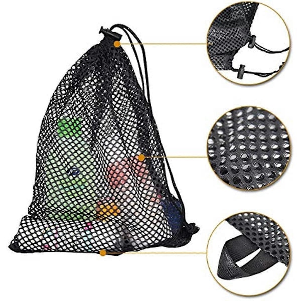 Sorte Mesh-poser Nylonsekk Slitesterk Trekkstreng Nettpose Reise Tingpose Mesh Oppbevaringspose for Kosmetikk Dusjsåpe Flaske Krukke Tennis Golfball Utendørs